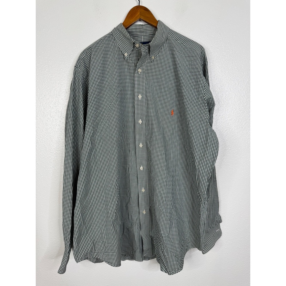 Ralph Lauren Mens XLT Tall Classic Fit Gingham Button Down Shirt Green White